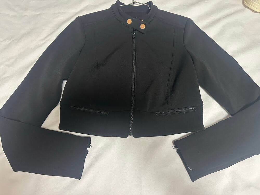 Ruthie Davis X Designow black stretch cropped  moto jacket full zipper black SM